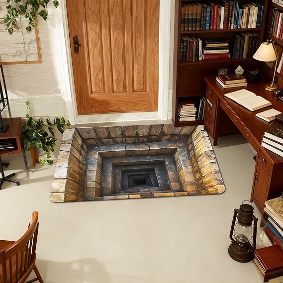 Optical Illusion Rug, 3D Hole Rug, 3D Rugs Optical Illusion, Trap Optical Illusion Bottomless Non-Slip Doormat for Door Entrance, Bathroom, Stairs, Playroom, Living Room