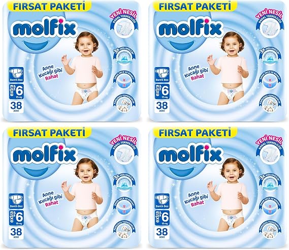 Molfix Extra Large 6 Beden Bebek Bezi, 38 Adet (4 paketi)