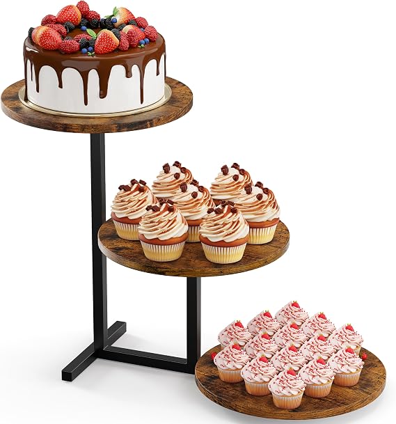 1 x 3 Tier Cake Stand Wooden Cupcake Stand for 50 Cupcakes Cupcake Tower as Fruit Bowl or Tray Cupcake Dessert Tower for Afternoon Tea Theme Party Wedding and Birthday