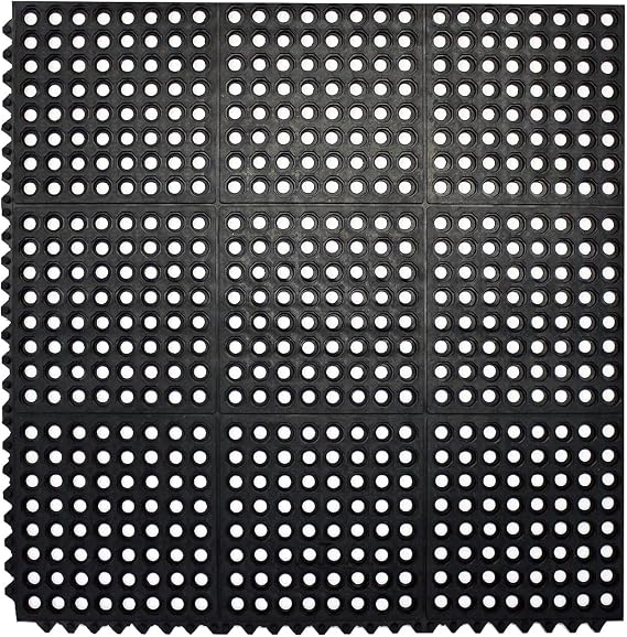 Envelor Interlocking Rubber Floor Tiles with Drainage Holes Anti Fatigue Garage Floor Mat Non Slip Wet Area Mat for Bar, Kitchen, Restaurant, Outdoor, Modular Snap Together 1-Pack, 36 x 36 inches