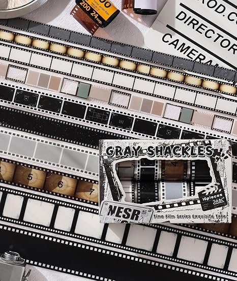 Vintage Photography Themed Washi Tape 10 Rolls - Retro Film Strip, Classic Camera & Photo Border Design for Scrapbooking, Memory Albums, Journaling, Photo Booth Decor