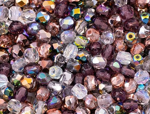 10 Grams (Approx. 120 pcs) Faceted Round Fire Polished Beads, 4 x 4 mm, Mix01 (MIX01), Glass, Czech Republic