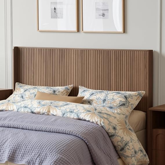 FORTUNETEC 78.7" King Size Wooden Headboard, Fluted Panel Headboard, Walnut | Mid Century Modern Head Board, Wall Mounted Headboards, Wingback Retro Style Head Board for Adjustable Bed, Easy to Assembly