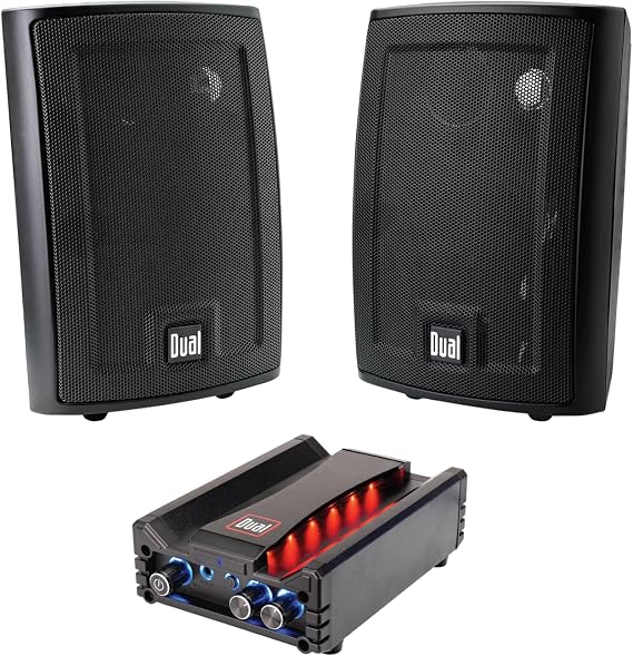 Dual Electronics LU43PB 3-Way High Performance Outdoor Indoor Speakers with Powerful Bass DBTMA100 Micro Wireless Bluetooth 2 Channel Stereo Class-D Amplifier