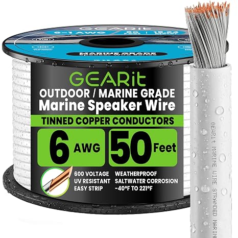 6 Gauge Marine Wire,6 AWG Marine Grade Wire 50ft Tinned Copper,6 AWG Cable