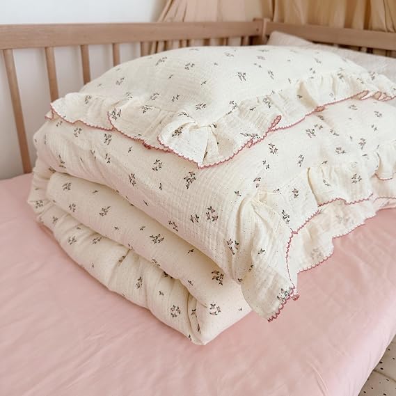 BuLuTu Muslin Duvet Cover Set for Kids Toddler Girls Boys - 1 Duvet Cover and 1 Pillow Case, Primrose Print