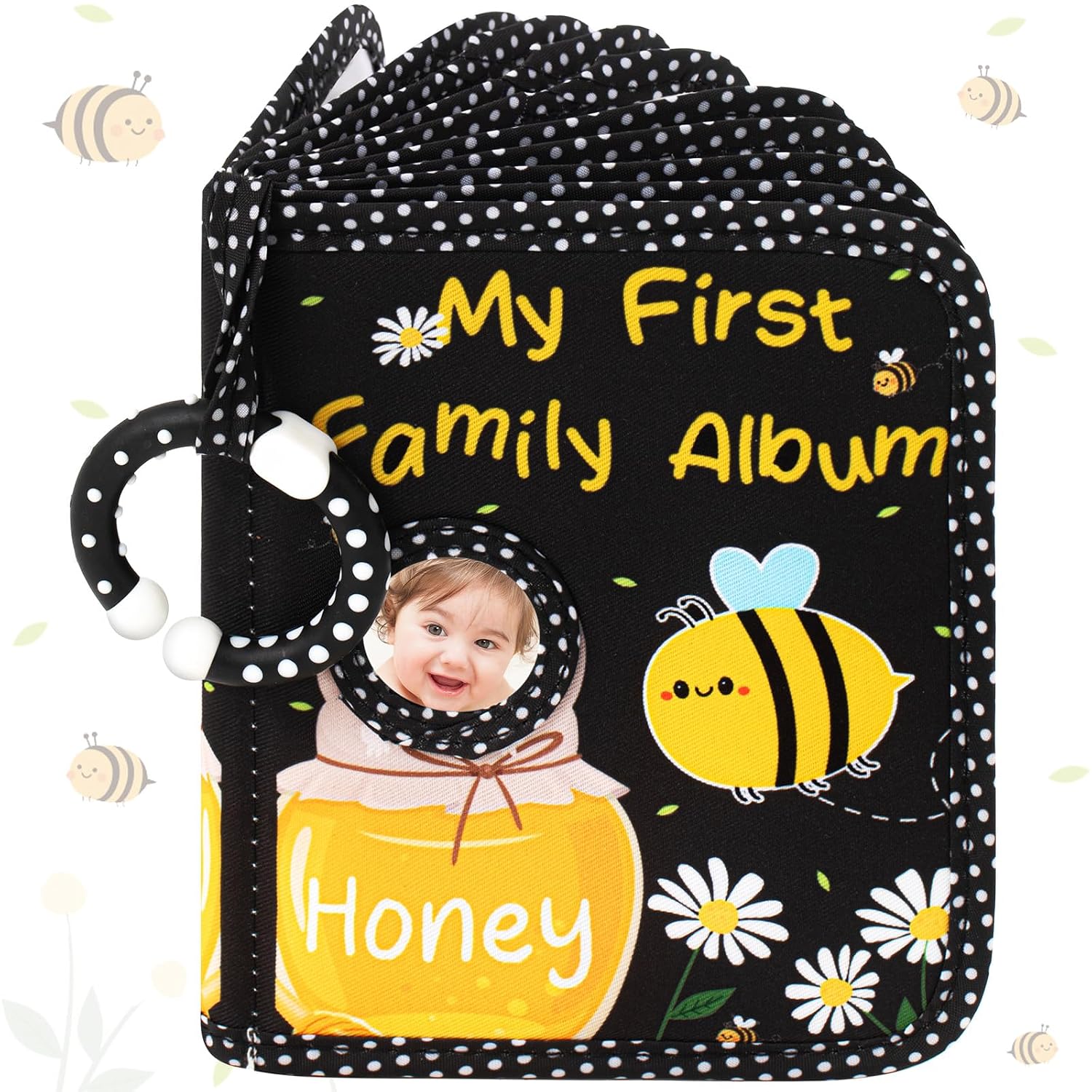 My First Photo Album for Baby Soft Toddlers Family Photo Book with Safe Mirror Holds 17 4 x 6 Photos Family Album Picture Book Gift for Newborn Toddler Kids Baby ShowerBee