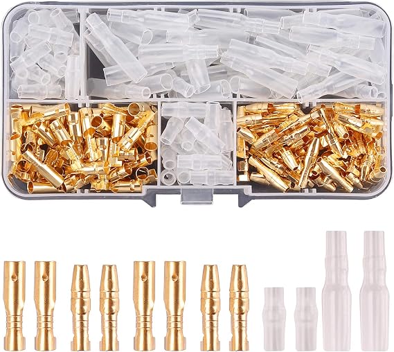 Kinstecks 200PCS 3.9mm Bullet Connectors Kit Brass Bullet Male & Female Wire Terminals Connector with Insulation Cover for Motorcycle Motorbike Car Truck Scooter Boats Electric Instruments