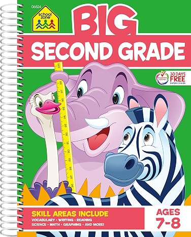 School Zone Big Second Grade Workbook: 320 Spiral-Bound Pages, 2nd Grade, Word Problems, Reading Comprehension, Phonics, Math, Science, Ages 7 to 8