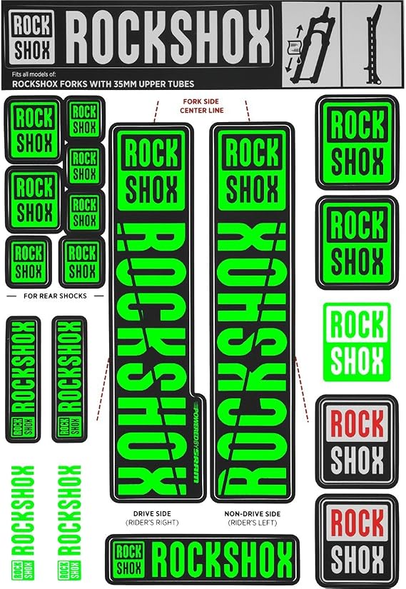 RockShox 35mm Green Decal Kit | Compatible Fork Customization & Fresh Clean | cycling-equipment