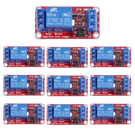 1-Channel 12V Relay Module with optocoupler Isolation Supports high and Low Level triggering (Pack of 10)
