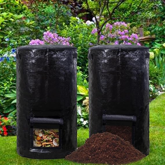 34 Gallon Compost Bin Bags-Outdoor Garden Compost Bin Bags Garden Yard Grow Bags (Black 1 Piece)