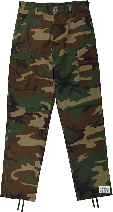Woodland Camouflage Tactical BDU Pants Military Fatigues Army Cargo Everyday Camo Combat Trousers, Button Fly