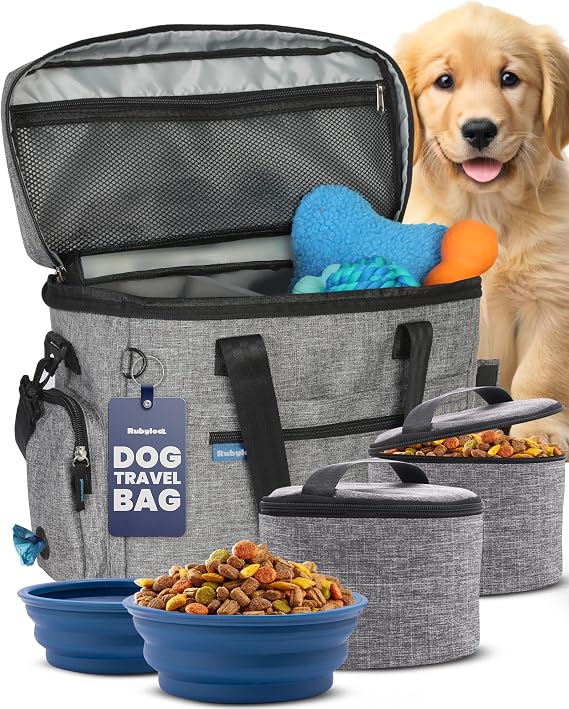 Rubyloo Original Doggy BagTM Dog Travel Bag for Supplies with Travel Bowls