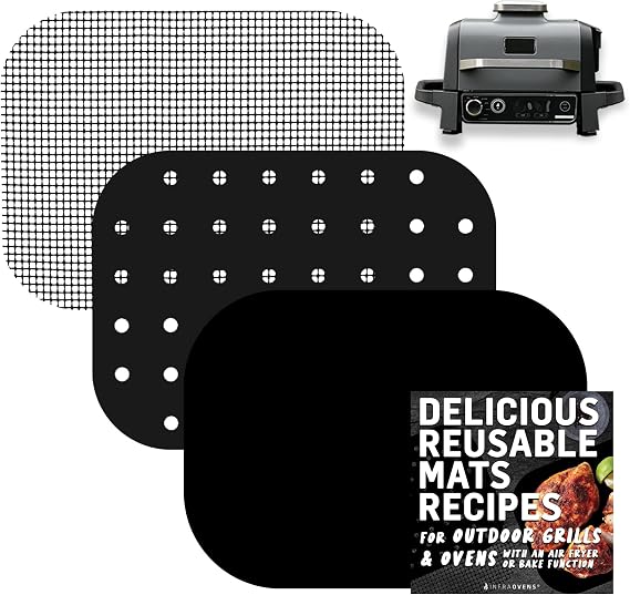 Reusable Liner Accessories for Ninja Woodfire Outdoor Grill (Crisper Basket Only) OG700 OG701 OG751 & More Non-Stick Grill Mats for Wood Fire Air Fryer Smoker 7-in-1 BBQ, Dishwasher Safe by INFRAOVENS