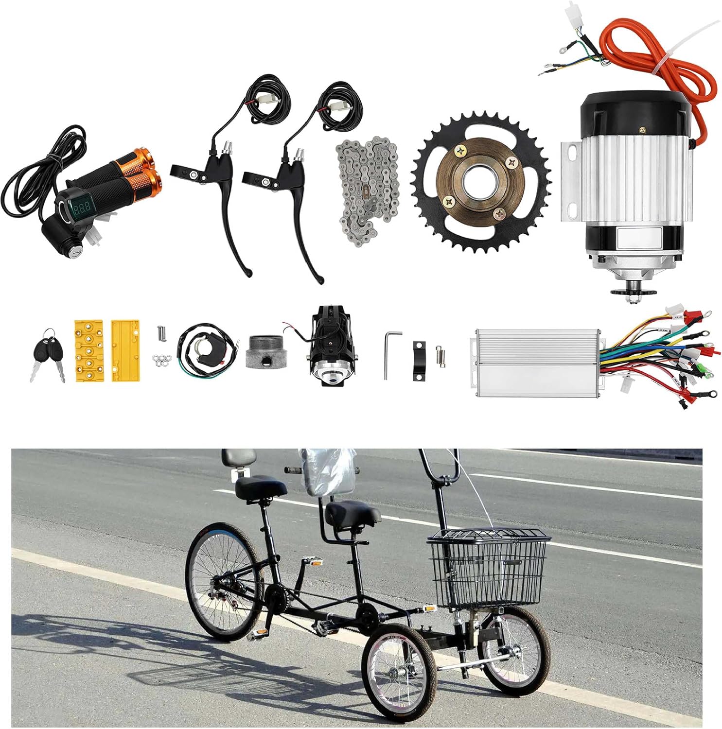 48V 500W 750W Motor Kit Electric Tricycle Rickshaw Conversion Kit with Chain & Throttle Brushless Geared Motor for Tricycle Rickshaw Three-Wheeled Bike