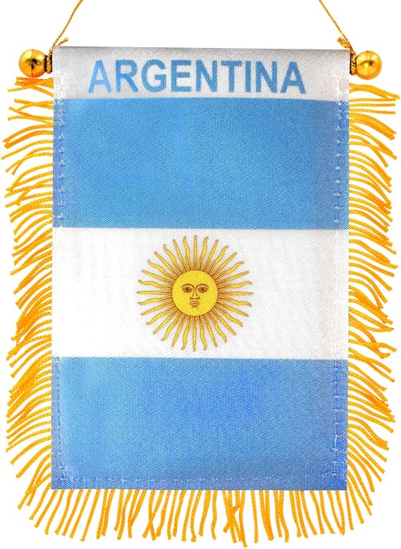 Anley 4 X 6 Inch Argentina Fringy Window Hanging Flag - Mini Banner & Car Rearview Mirror Decor - Fringed Argentine Hanging Flag with Suction Cup