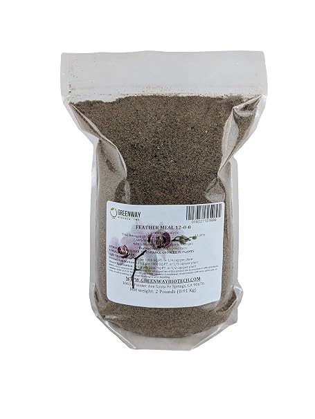 Greenway Biotech, Inc. Organic Feather Meal Fertilizer 12-0-0 Includes 12% Nitrogen Fertilizer for Compost- Free from Heavy Metals & Ideal for Flowers, Fruits, Vegetables, and Plants (2 Pounds)