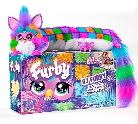 FURBY DJ Interactive Toy, Neon Star, Snuggly Electronic Plush, Music, Lights, Motion, Games, Speaks English & Furbish, 32 in Long, 6+ Years