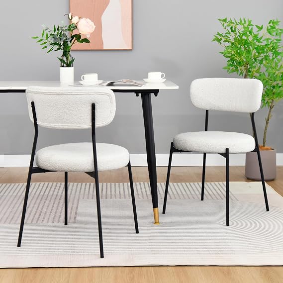 DUHOME Dining Chair of 2,Armless Padded Dining Chairs with Black Metal Legs Modern Side Chair with Back Mid Century Accent Boucle Chair