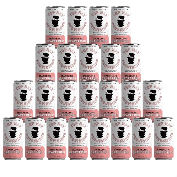 Top Hat Sparkling Grapefruit Soda with Real Pressed Grapefruit - Ideal for Cocktails & Mocktails - Profoundly Carbonated & Less Sweet - 40 Calories per Can - 7.5 Fl oz Cans (Pack of 24)