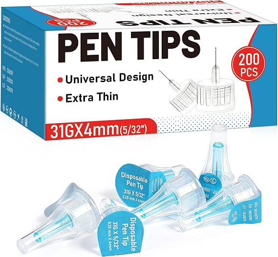Ezoon 200 Count Pen Tips 31G x 4mm (5/32''), Universal Fit, Extra-Thin