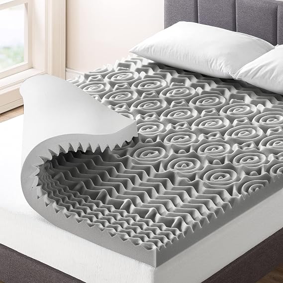 Mellow 3 Inch 5-Zone Memory Foam Mattress Topper with Plant-based Infusion and Moisture Control, CertiPUR-US Certified, Full,Grey