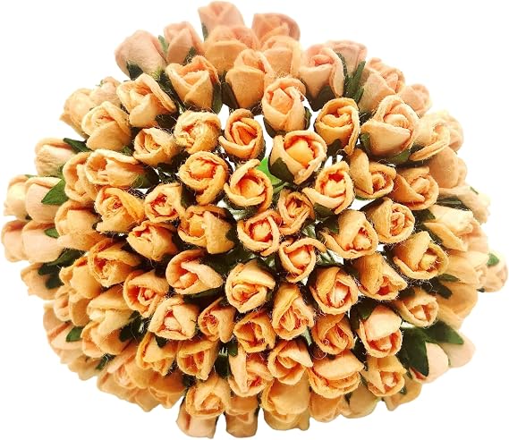 PL Set of 100 Tiny Rose Buds Mulberry Paper Flower Rose-Set1 Craft Handmade Wedding Size 0.15" Very Small Scrapbook for so Many Card Craft Projects (135-Peach)