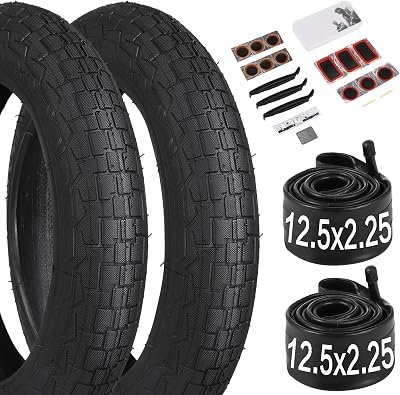 yeesport 12 12 x 2 14 Tire, 2 Pack 12.5 Kid Bike Tire & 12.5x2.25 Inner Tube, 12.5 Heavy Duty Bike Tubes Schrader Valve With Repair Kit,12 12X2 14 62-203 Electric Scooter Tires MTB Tires