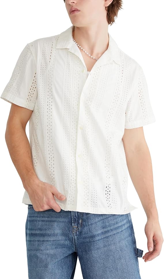 AEROPOSTALE Men's Short Sleeve Textured Eyelet Shirt
