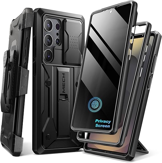 TONGATE for Samsung Galaxy S24 Ultra Case, 2 Front Frames & Stand, Black