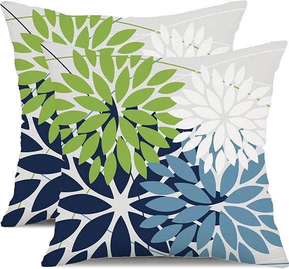 DFXSZ Pack of 2 Outdoor Waterproof Throw Pillow Covers 18x18 Green Blue