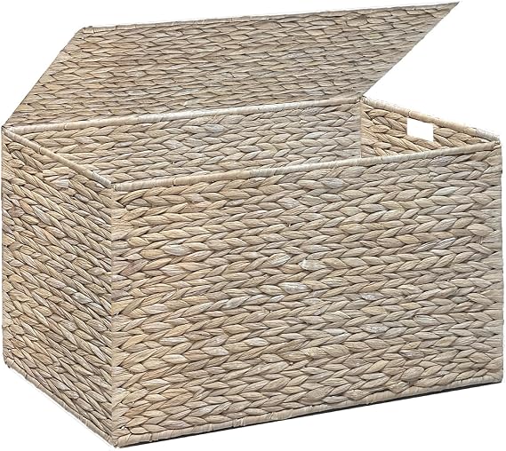 Water Hyacinth Storage Basket with Lid, 27.7 Gallon (105L), White
