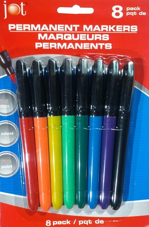 JOT Permanent Markers, Colored, 8 pack