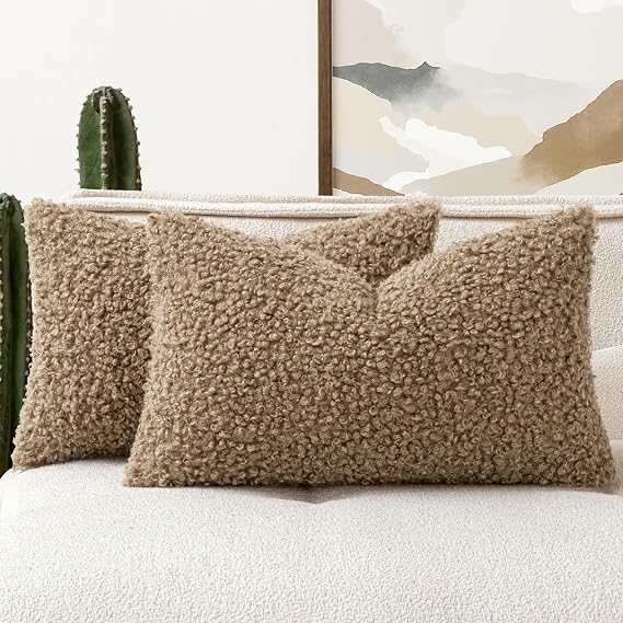 Faux Fur Lumbar Throw Pillow Covers 20x12 Inch, Oatmeal