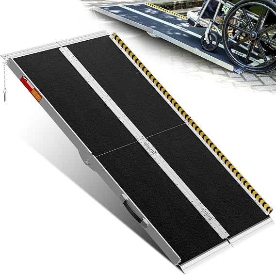 PURFINO Wheelchair Ramp 152 cm Maximum Load 363 kg Non-slip Aluminum Folding Wheelchair Ramp with Carborundum Coating for Steps Door Threshold Kerbs