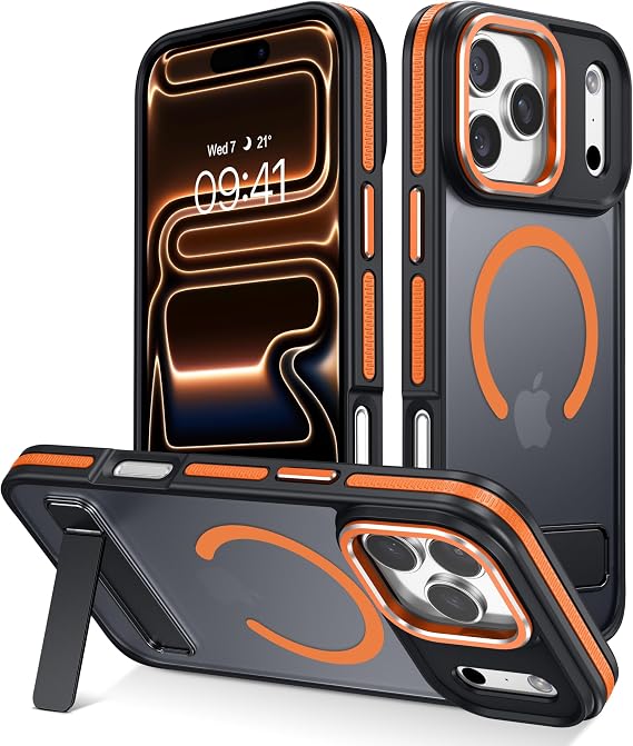 YINLAI for iPhone 17 Pro Max Case 6.9" with Invisible Kickstand, Orange