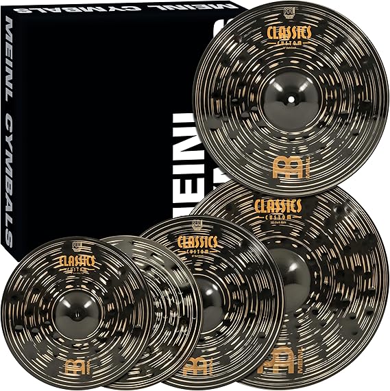 Meinl Cymbals Set Box Pack with 14” Hihats, 20” Ride, 16” Crash, Plus a FREE 18” Crash – Classics Custom Dark – Made In Germany, TWO-YEAR WARRANY (CCD460+18) | 4-pc 14/16/18/20-inch, B12 Bronze Cymbals for Drums