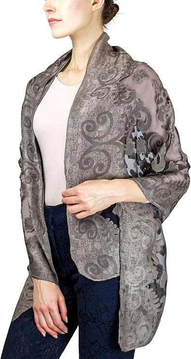 Jessica McClintock Brocaded Sheer Shawl with Solid Border