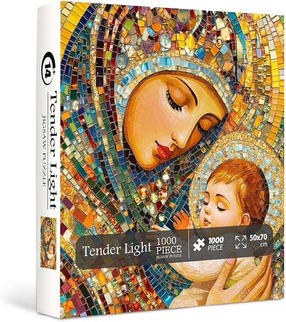 Christian Jesus Puzzle for Adults 1000 Pieces, Religious Mother Mary Jigsaw Puzzle, Colorful Mosaic Nativity Scene Puzzle as Home Decor