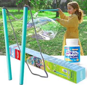 SYNCFUN Giant Bubble Wand Kit (3-Piece Set) with Concentrate Solution-Up to 3.5 Gallons, Big Bubble Wand Set with Mix Powder, Outdoor Toy for Kids, Boys, Girl, Party, Summer