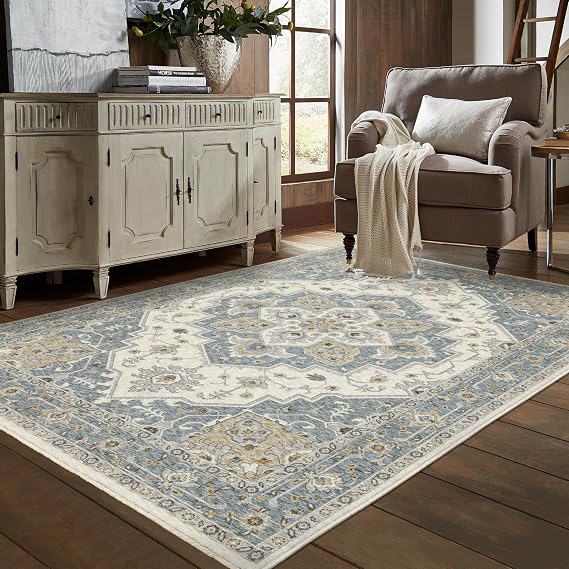 Oriental Weavers Maharaja Area Rug - 051F1-2' x 3' - in Blue/Ivory - Vintage Inspired, Stain Resistant, Family and Pet Friendly, Entryway, Bathroom Accent Rug