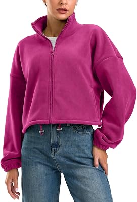 Soothfeel Womens Fleece Cropped Jacket Zip Up Sweatshirt Short Coat Sherpa Jackets for Women Fall Winter Fashion Clothes