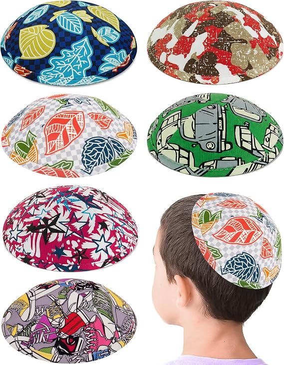 Pack of 6-Pcs - Hq Mix Colors Kippah for Boys and Kids, Yamaka Hat from Israel - Kippot Bulk (17CM Flat)