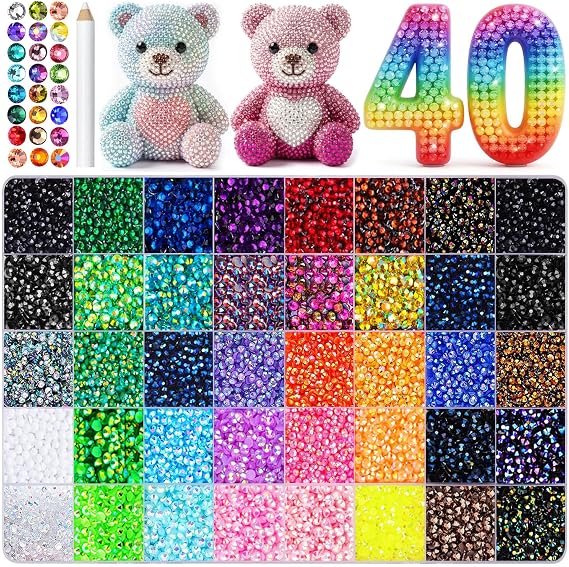 42000Pcs 40 Colors Dark Jelly Rhinestones for Bedazzling, 3mm Multicolor Resin Flatback Gems for Diamond Art, Bedazzler Kit for Crafting Book Shoes Nail Art