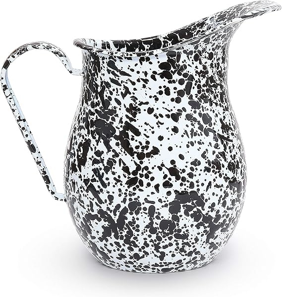 Enamelware Pitcher, 3 quart, Black/White Splatter
