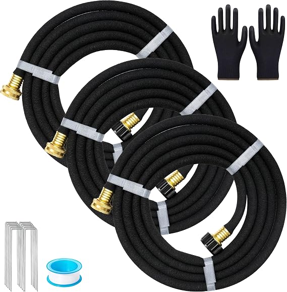 AMRITA 1/2"Soaker Hose KIT, 10ft 3Pack Garden Drip Hoses Brass Couplings