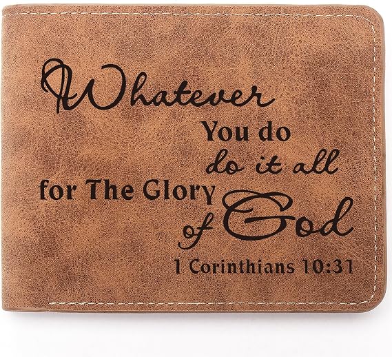 THTCSQ Christian Gifts Leather Wallet Engraved Personalized Leather Wallet Bible Verse Faith Religious Christian Inspirational Gifts (1Corinthians 10:31)