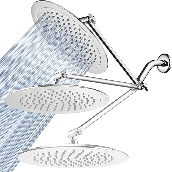 9-inch Round Rain Shower Head (180 degrees Adjustable) PLUS HotelSpa 11 Inch Solid Brass Height/Angle Adjustable Extension Arm
