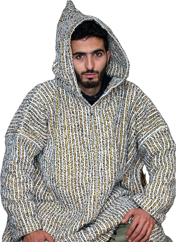 -Striped Djellaba, Sweater Coat, Hoodie Caftan from wool, Handmade boho Clothing, Wool robe men, Long Winter robe,